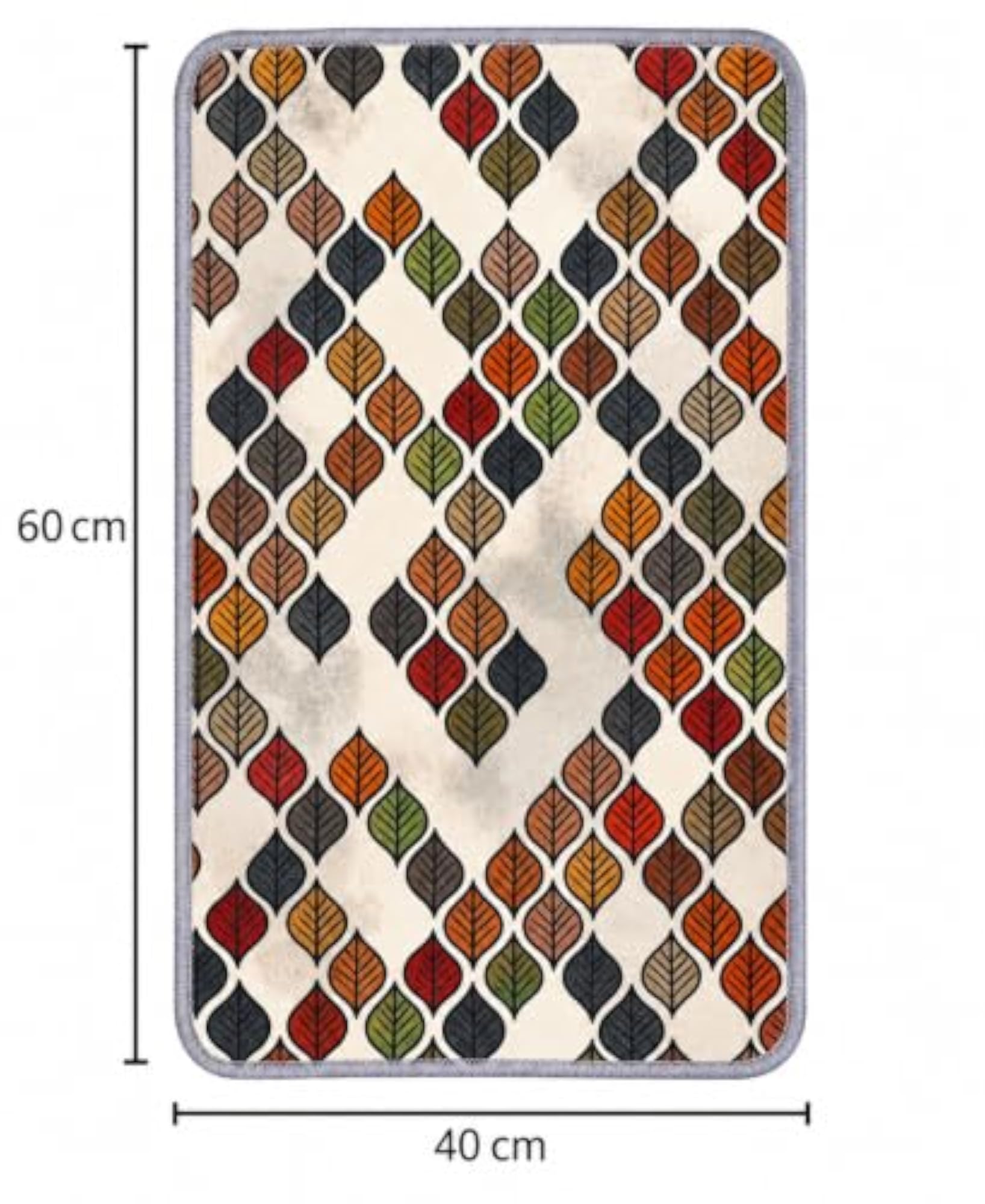 Soft Microfiber Floor Mat, 60 x 40cm, Multicolour Leaf Print